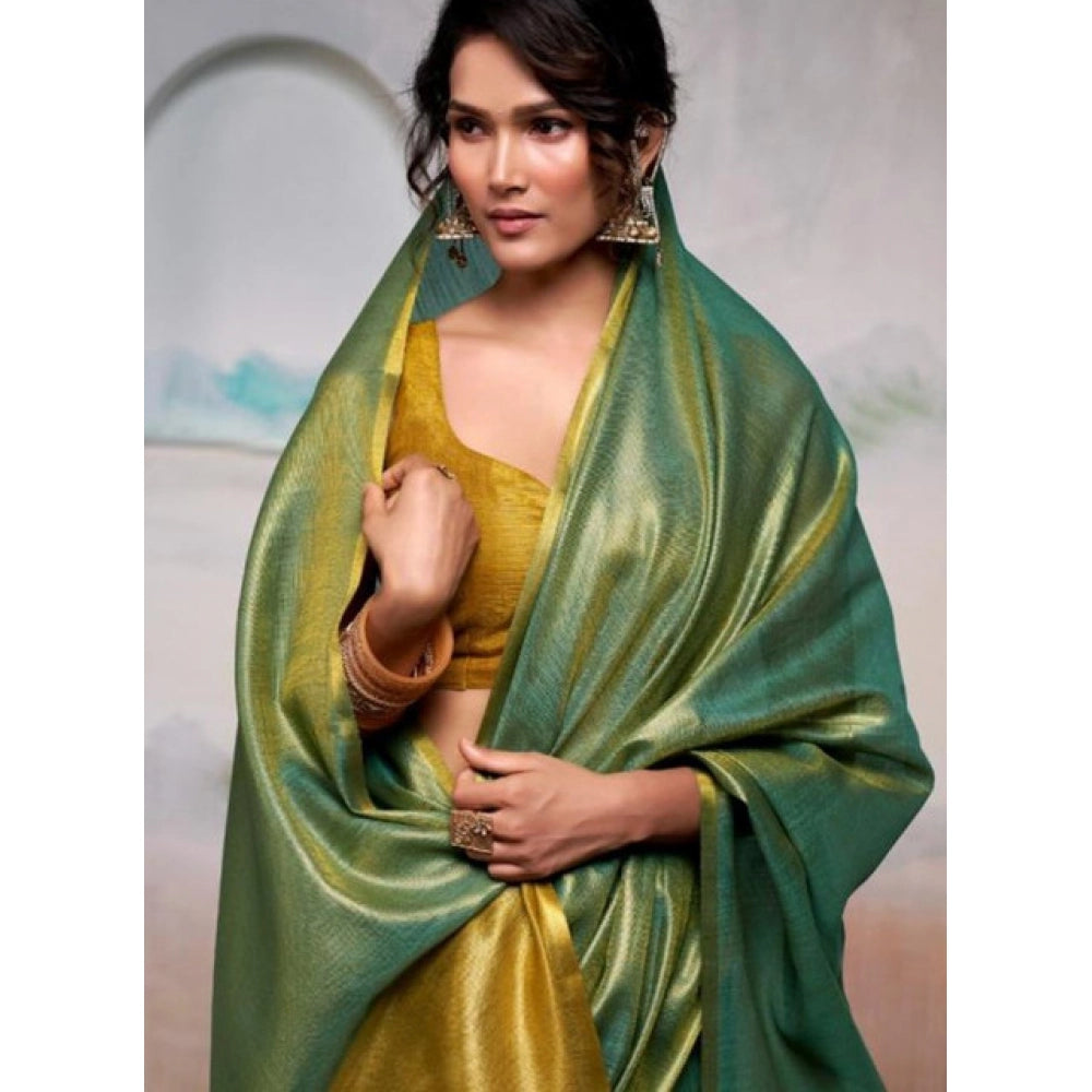 Women's Tissue Silk Solid Saree With Unstitched Blouse 5.5 Mtr (Light Green)