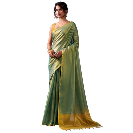 Women's Tissue Silk Solid Saree With Unstitched Blouse 5.5m (Light Green)