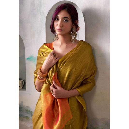 Women's Tissue Silk Solid Saree With Unstitched Blouse 5.5m (Mustard)