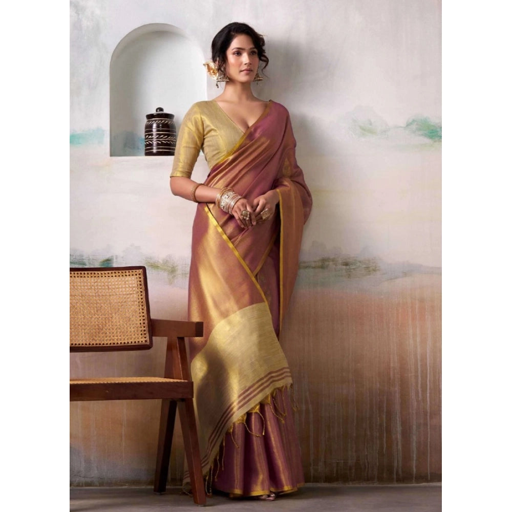 Women's Tissue Silk Solid Saree With Unstitched Blouse 5.5 Mtr (Purple)