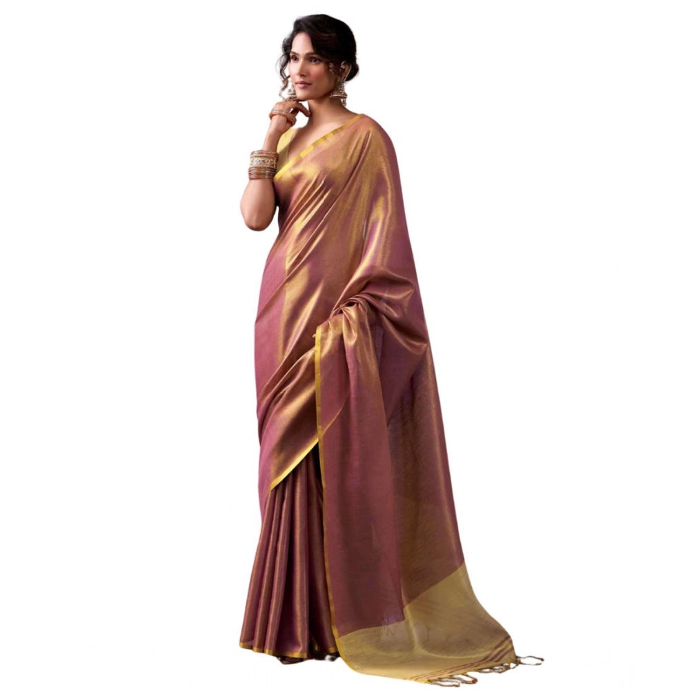 Women's Tissue Silk Solid Saree With Unstitched Blouse 5.5 Mtr (Purple)
