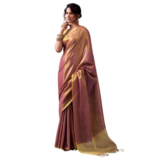 Women's Tissue Silk Solid Saree With Unstitched Blouse 5.5m (Purple)