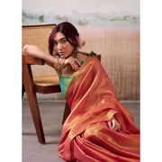 Women's Tissue Silk Solid Saree With Unstitched Blouse 5.5Mtr (Peach) - POPNOVA saree