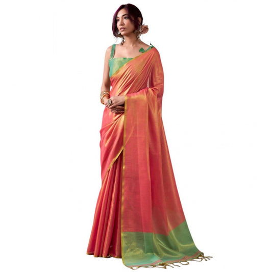 Women's Tissue Silk Solid Saree With Unstitched Blouse 5.5m (Peach)