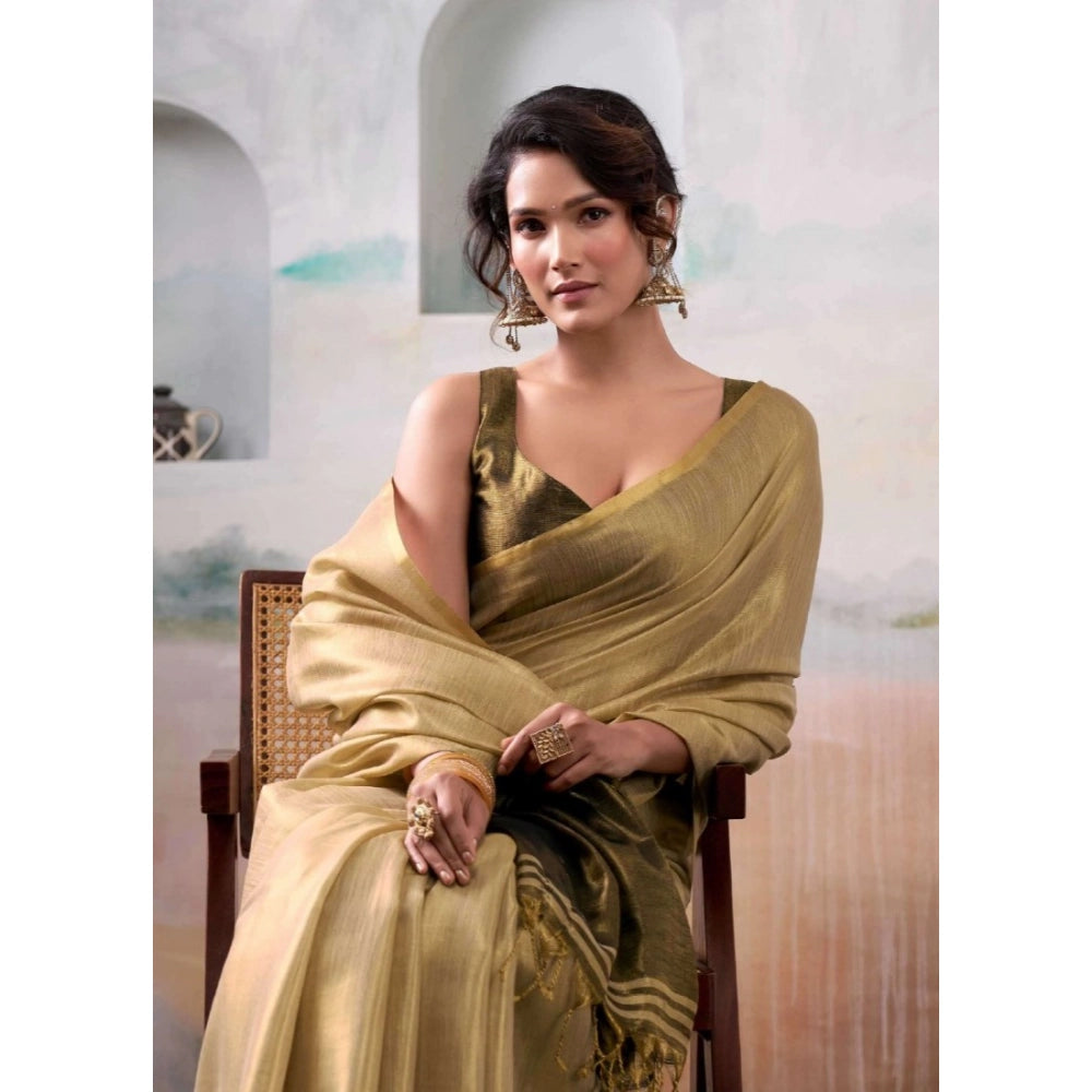 Women's Tissue Silk Solid Saree With Unstitched Blouse 5.5 Mtr (Gold)