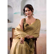 Women's Tissue Silk Solid Saree With Unstitched Blouse 5.5Mtr (Gold) - POPNOVA saree