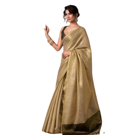 Women's Tissue Silk Solid Saree With Unstitched Blouse 5.5m (Gold)