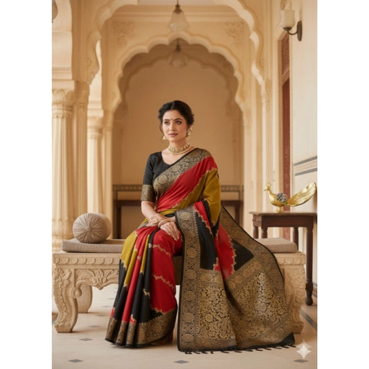 Women's Dola Silk Embellished Saree With Unstitched Blouse 5.5m (Multicolor)