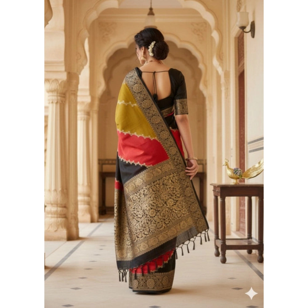 Women's Dola Silk Embellished Saree With Unstitched Blouse 5.5 Mtr (Multicolor)