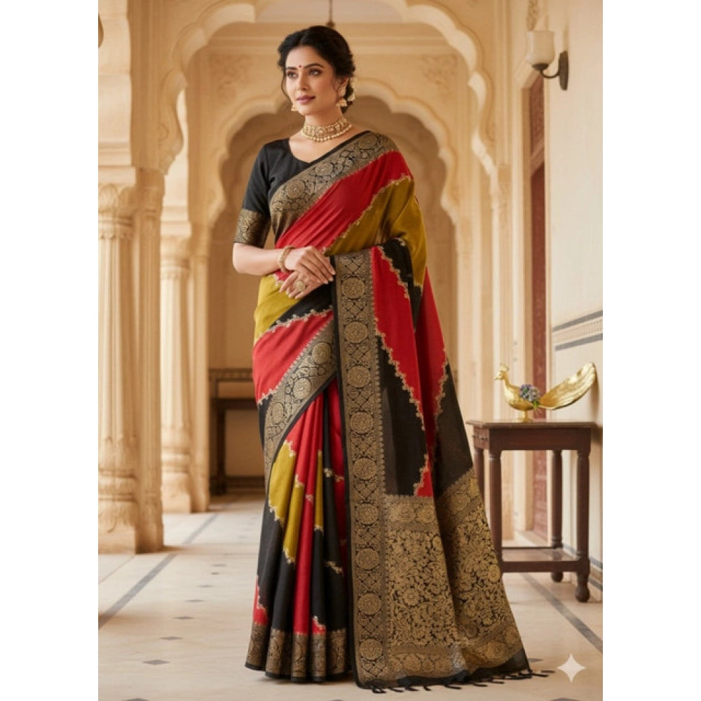 Women's Dola Silk Embellished Saree With Unstitched Blouse 5.5 Mtr (Multicolor)