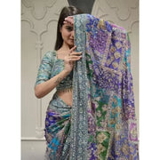 Women's Chiffon Embellished Saree With Unstitched Blouse 5.5 Mtr (Multicolor)