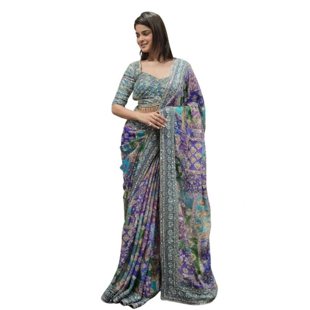 Women's Chiffon Embellished Saree With Unstitched Blouse 5.5 Mtr (Multicolor)