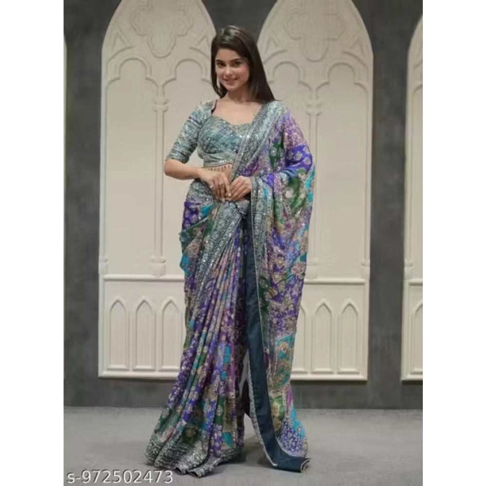 Women's Chiffon Embellished Saree With Unstitched Blouse 5.5 Mtr (Multicolor)