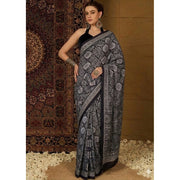 Women's Crepe Printed Saree With Unstitched Blouse 5.5 Mtr (Black)