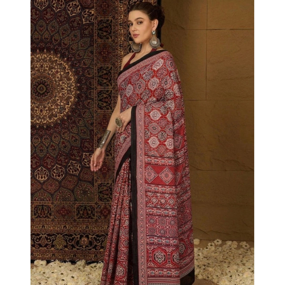 Women's Crepe Printed Saree With Unstitched Blouse 5.5 Mtr (Maroon)