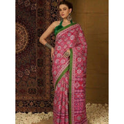 Women's Crepe Printed Saree With Unstitched Blouse 5.5 Mtr (Pink)