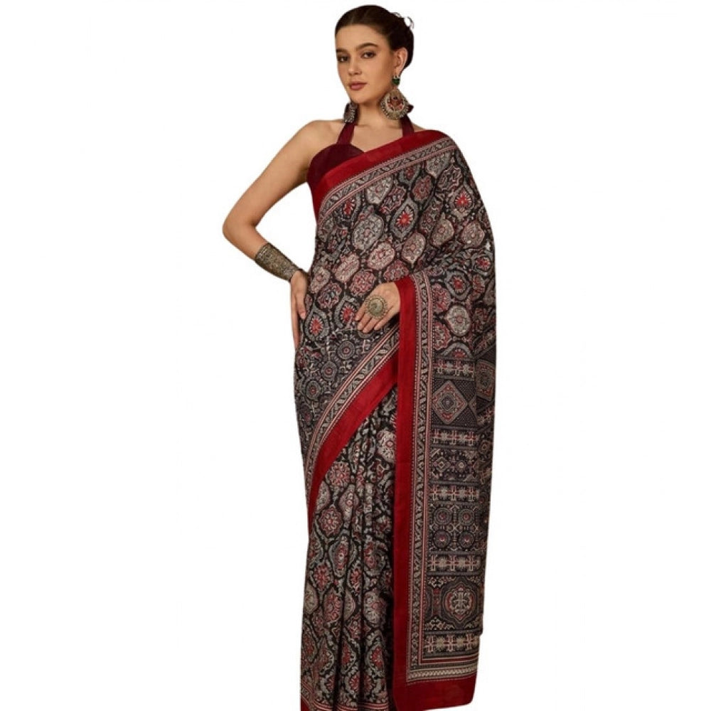 Women's Crepe Printed Saree With Unstitched Blouse 5.5 Mtr (Multicolor)