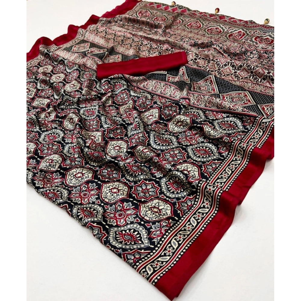 Women's Crepe Printed Saree With Unstitched Blouse 5.5 Mtr (Multicolor)