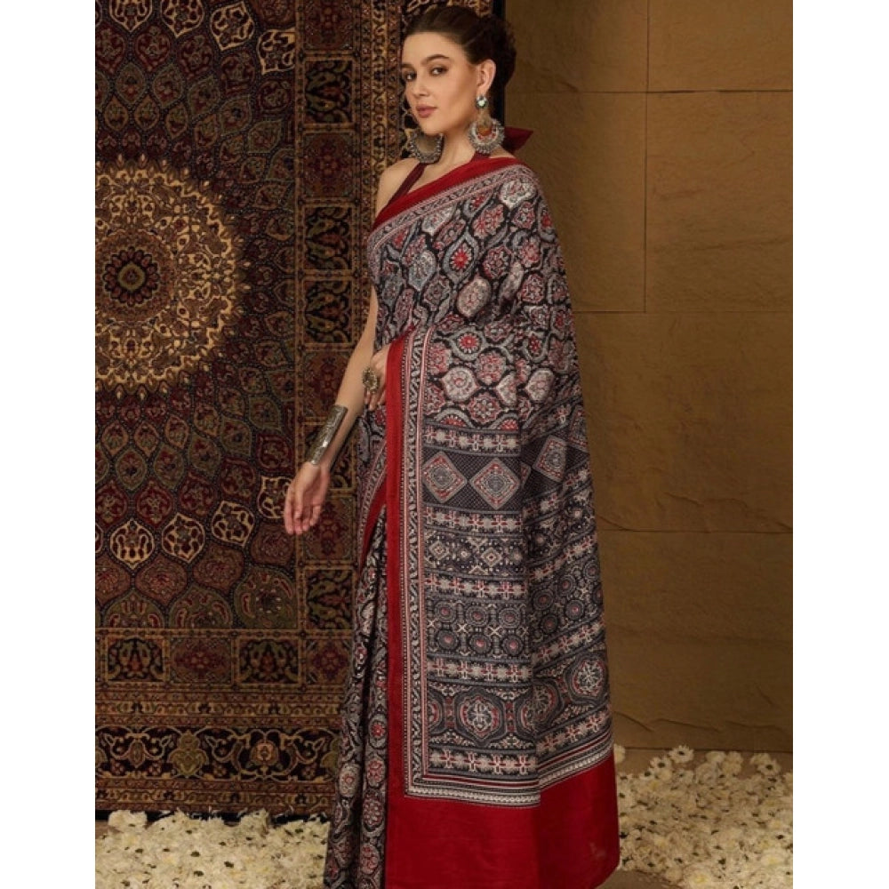 Women's Crepe Printed Saree With Unstitched Blouse 5.5 Mtr (Multicolor)