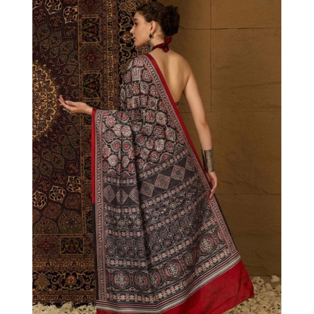 Women's Crepe Printed Saree With Unstitched Blouse 5.5 Mtr (Multicolor)