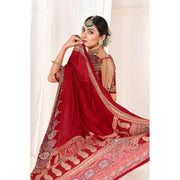 Women's Crepe Printed Saree With Unstitched Blouse 5.5 Mtr (Maroon)