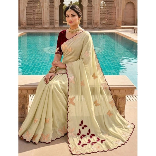 Women's Star Georgette Embellished Saree With Unstitched Blouse 5.5m (Beige-Maroon)