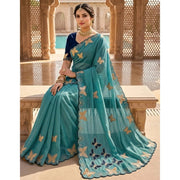 Women's Star Georgette Embellished Saree With Unstitched Blouse 5.5 Mtr (Blue)