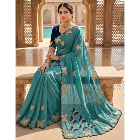 Women's Star Georgette Embellished Saree With Unstitched Blouse 5.5m (Blue)
