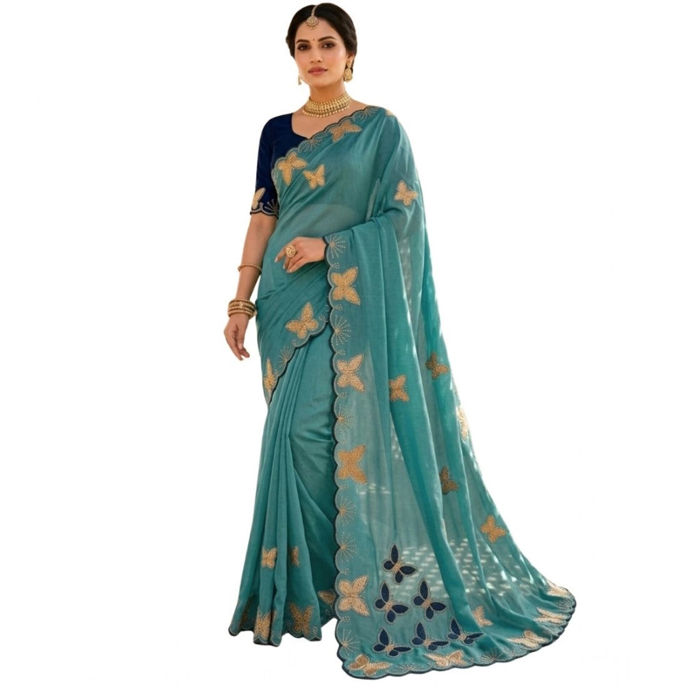 Women's Star Georgette Embellished Saree With Unstitched Blouse 5.5 Mtr (Blue)