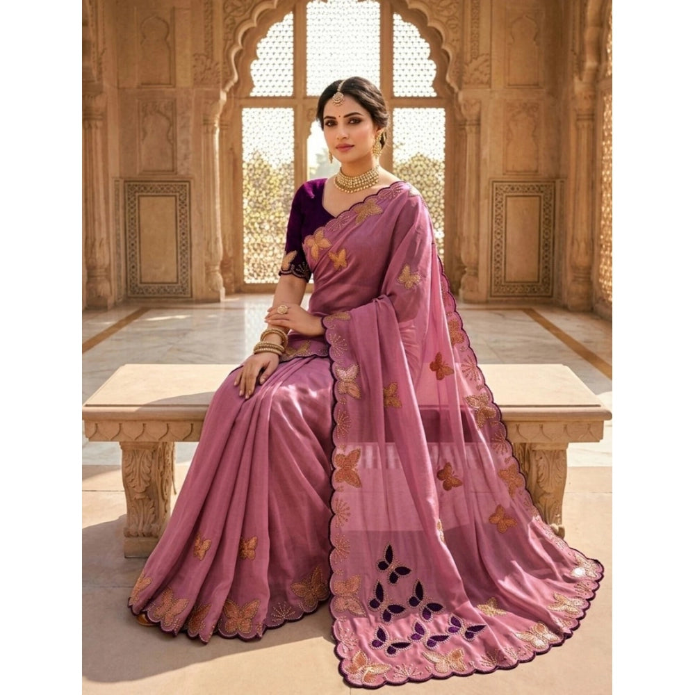 Women's Star Georgette Embellished Saree With Unstitched Blouse 5.5 Mtr (Dusty Purple-Blue)