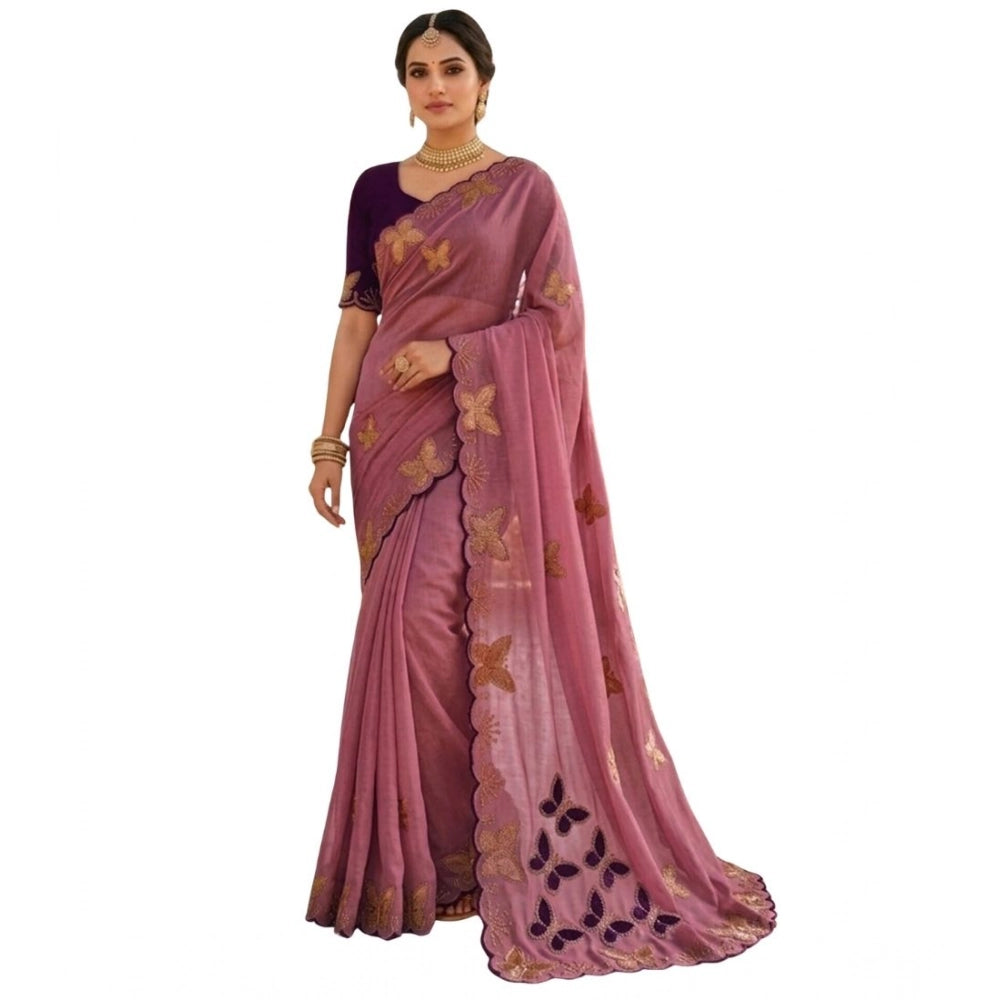 Women's Star Georgette Embellished Saree With Unstitched Blouse 5.5 Mtr (Dusty Purple-Blue)