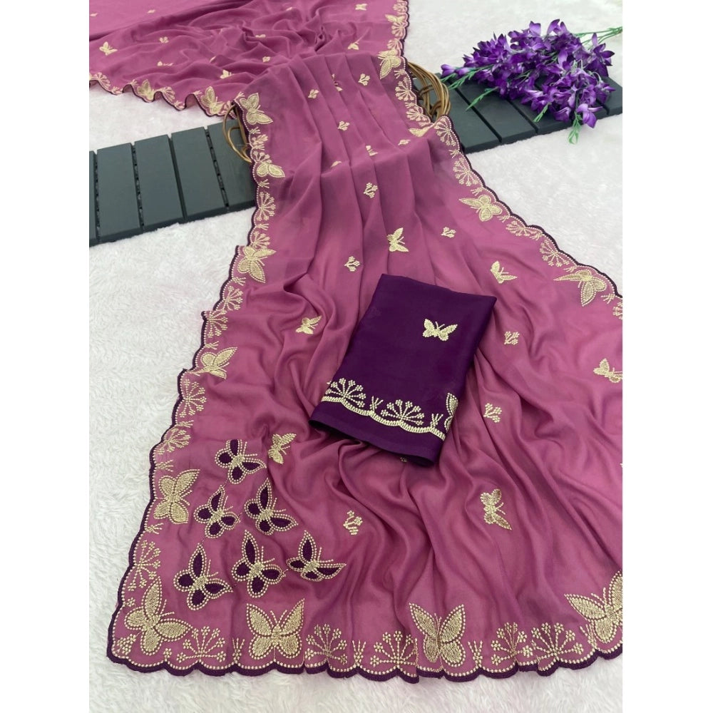 Women's Star Georgette Embellished Saree With Unstitched Blouse 5.5 Mtr (Dusty Purple-Blue)