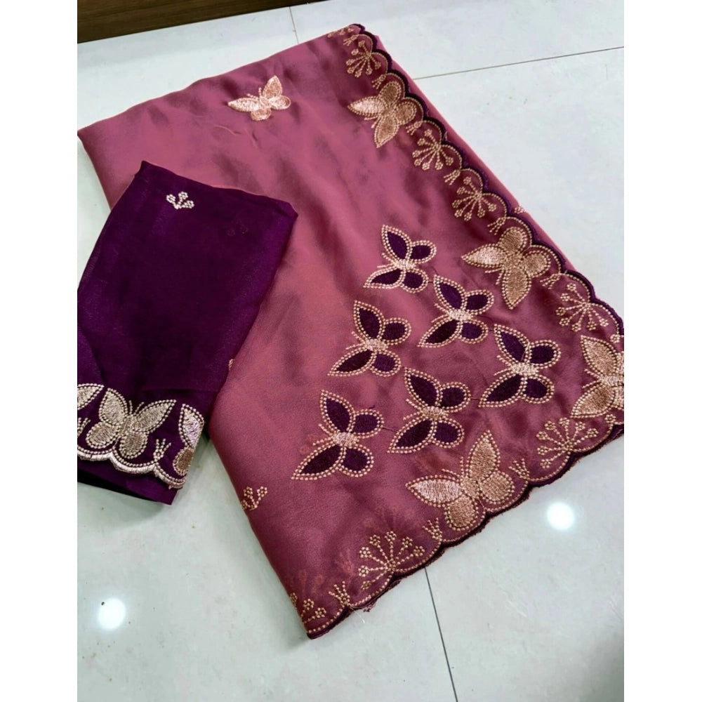Women's Star Georgette Embellished Saree With Unstitched Blouse 5.5 Mtr (Dusty Purple-Blue)