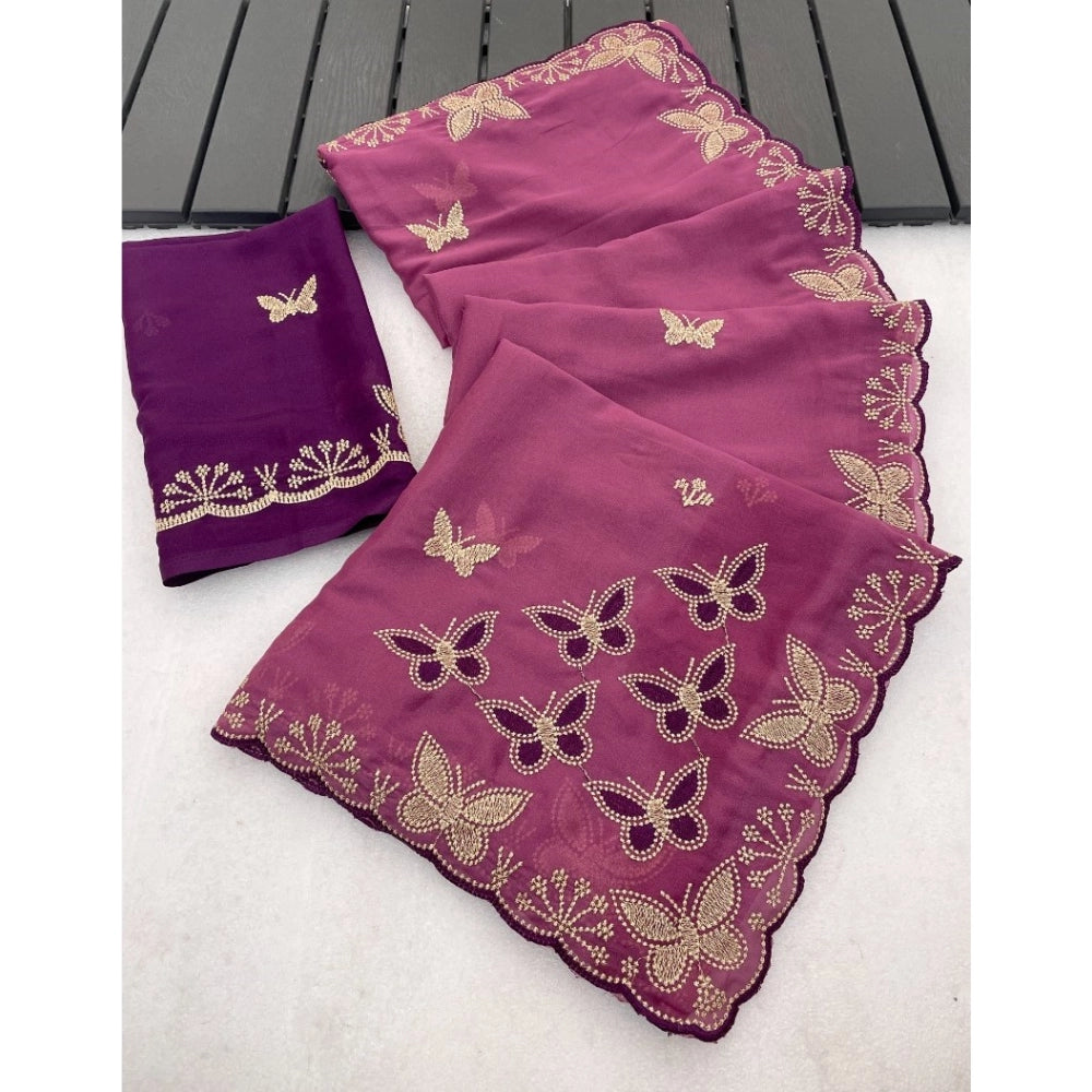 Women's Star Georgette Embellished Saree With Unstitched Blouse 5.5 Mtr (Dusty Purple-Blue)