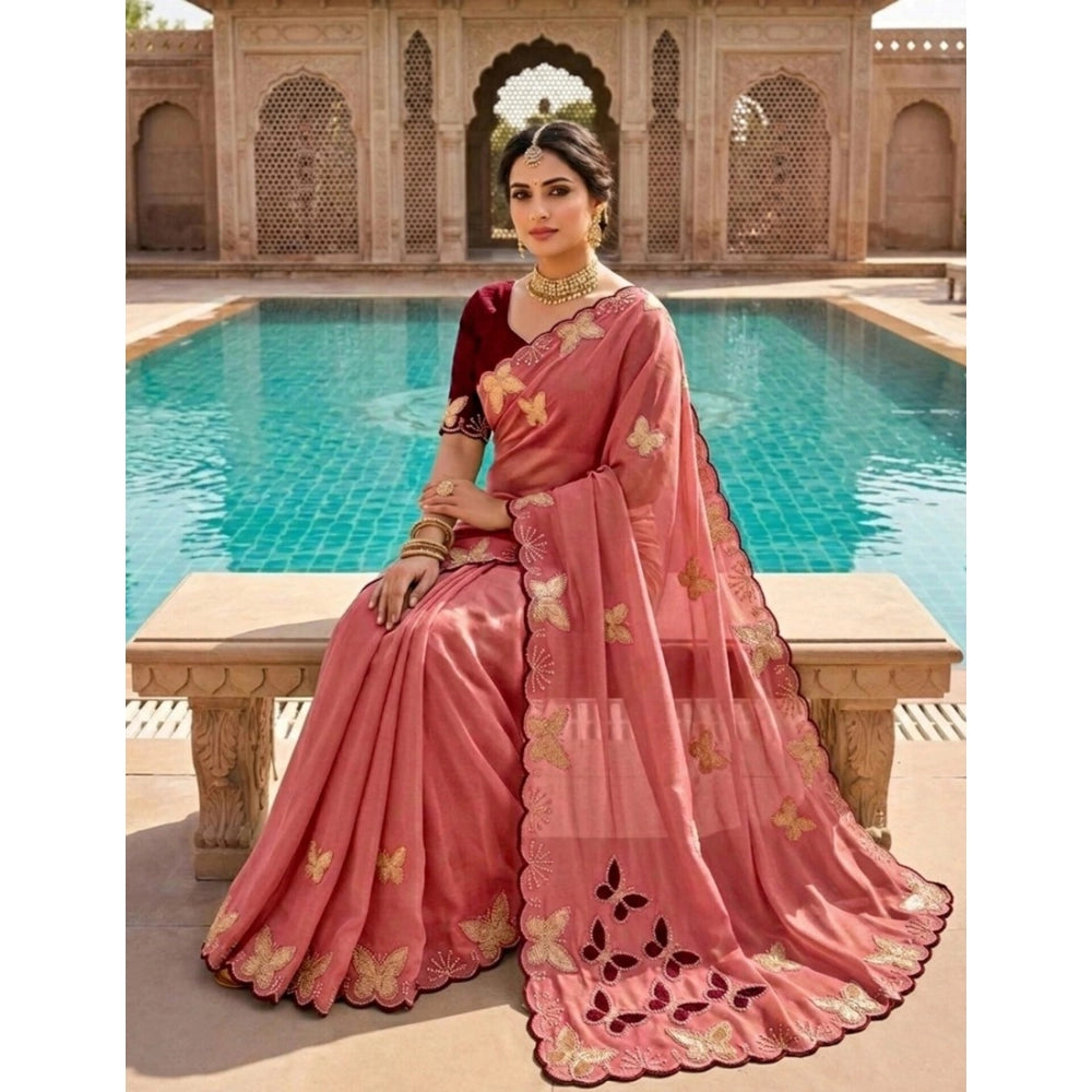 Women's Star Georgette Embellished Saree With Unstitched Blouse 5.5 Mtr (Dusty Coral-Maroon)