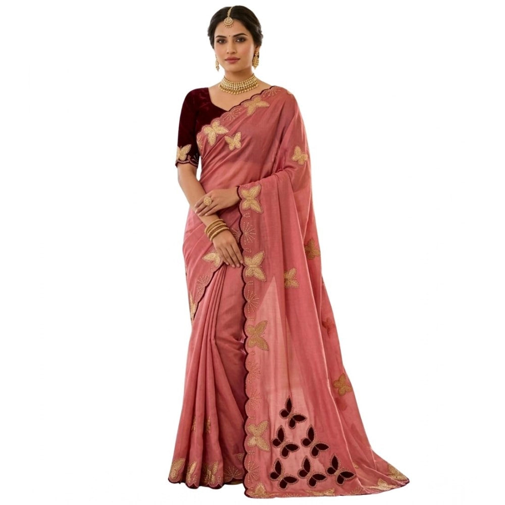 Women's Star Georgette Embellished Saree With Unstitched Blouse 5.5 Mtr (Dusty Coral-Maroon)