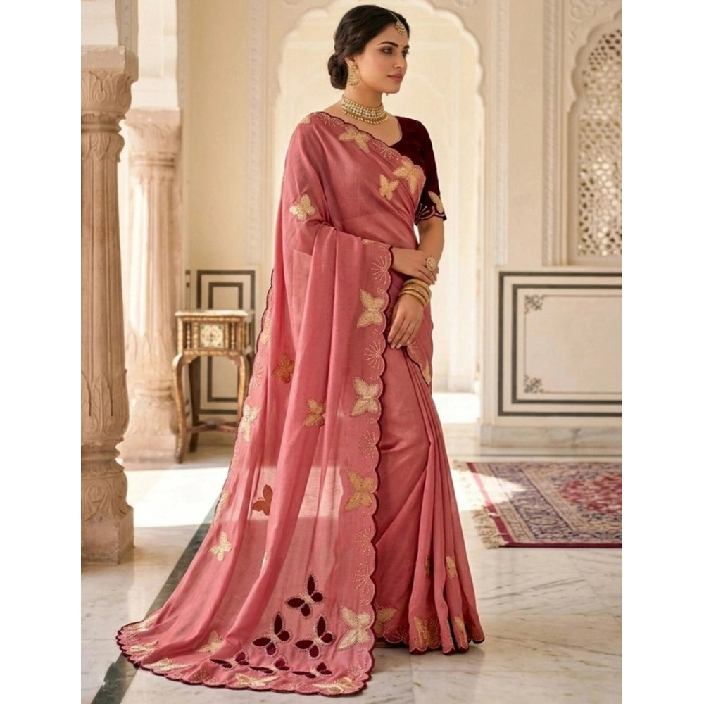Women's Star Georgette Embellished Saree With Unstitched Blouse 5.5 Mtr (Dusty Coral-Maroon)