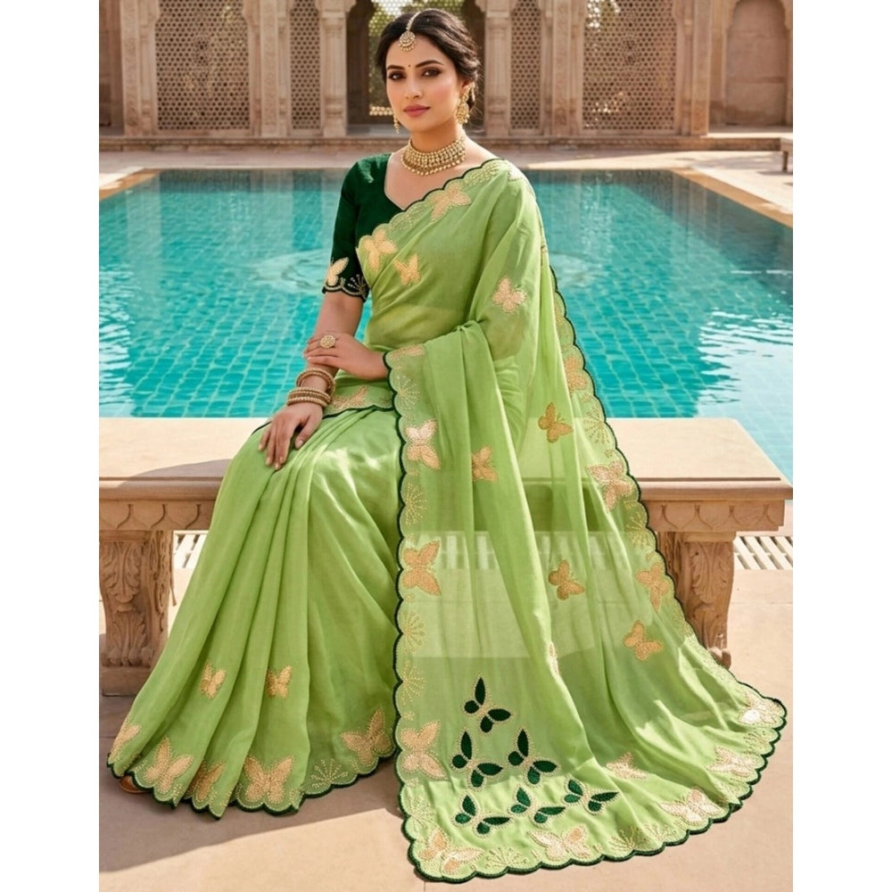 Women's Star Georgette Embellished Saree With Unstitched Blouse 5.5 Mtr (Green)