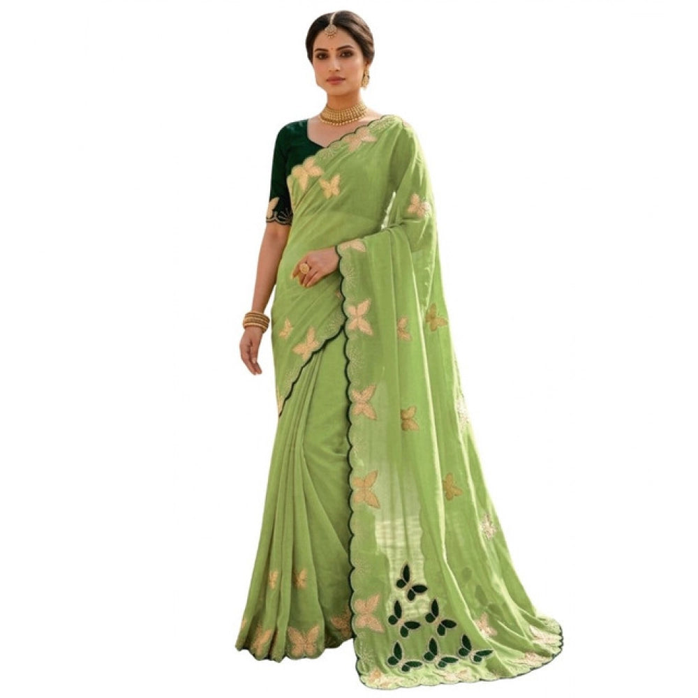 Women's Star Georgette Embellished Saree With Unstitched Blouse 5.5 Mtr (Green)
