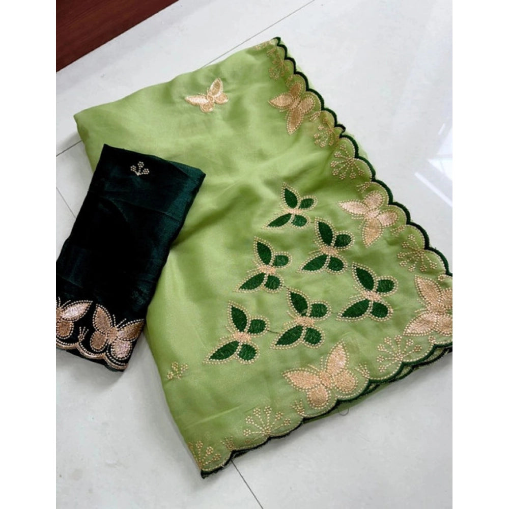 Women's Star Georgette Embellished Saree With Unstitched Blouse 5.5 Mtr (Green)