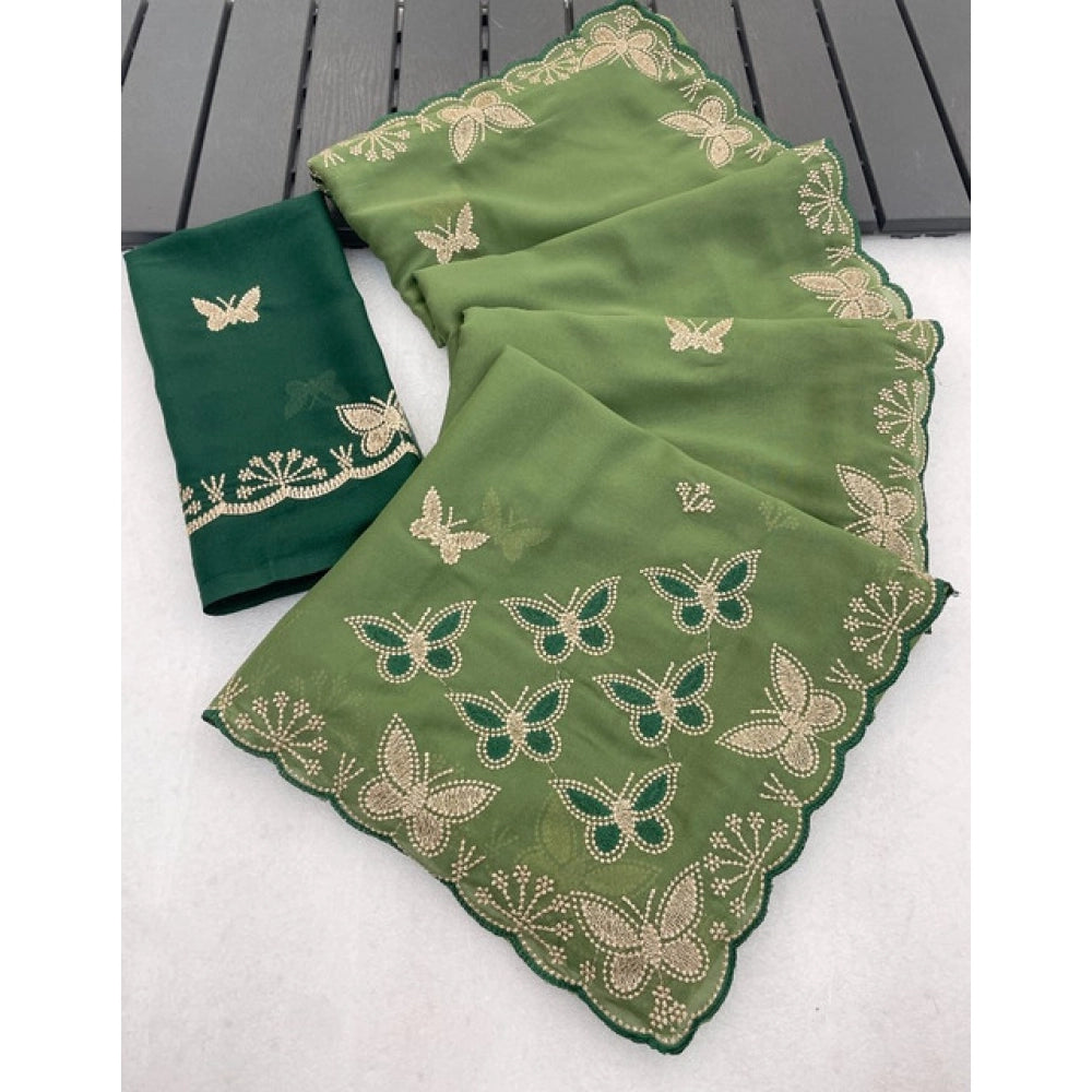 Women's Star Georgette Embellished Saree With Unstitched Blouse 5.5 Mtr (Green)
