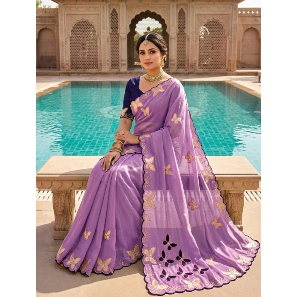 Women's Star Georgette Embellished Saree With Unstitched Blouse 5.5 Mtr (Lavender)