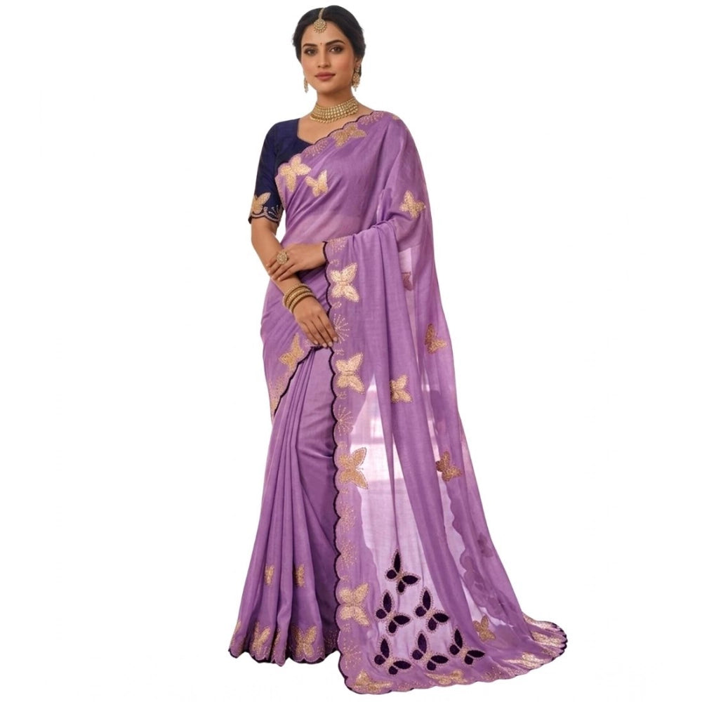 Women's Star Georgette Embellished Saree With Unstitched Blouse 5.5 Mtr (Lavender)