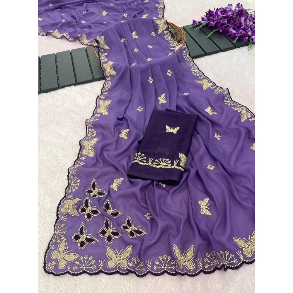 Women's Star Georgette Embellished Saree With Unstitched Blouse 5.5 Mtr (Lavender)