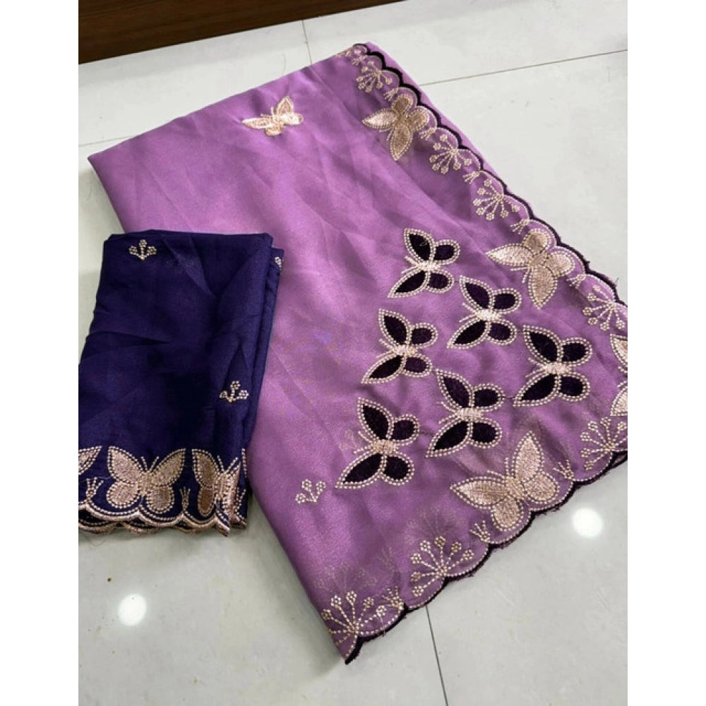 Women's Star Georgette Embellished Saree With Unstitched Blouse 5.5 Mtr (Lavender)