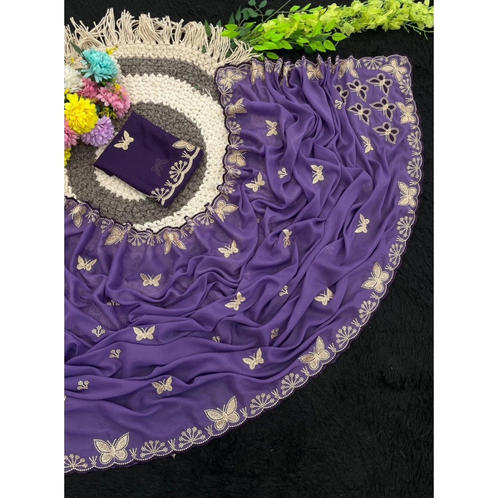 Women's Star Georgette Embellished Saree With Unstitched Blouse 5.5 Mtr (Lavender)
