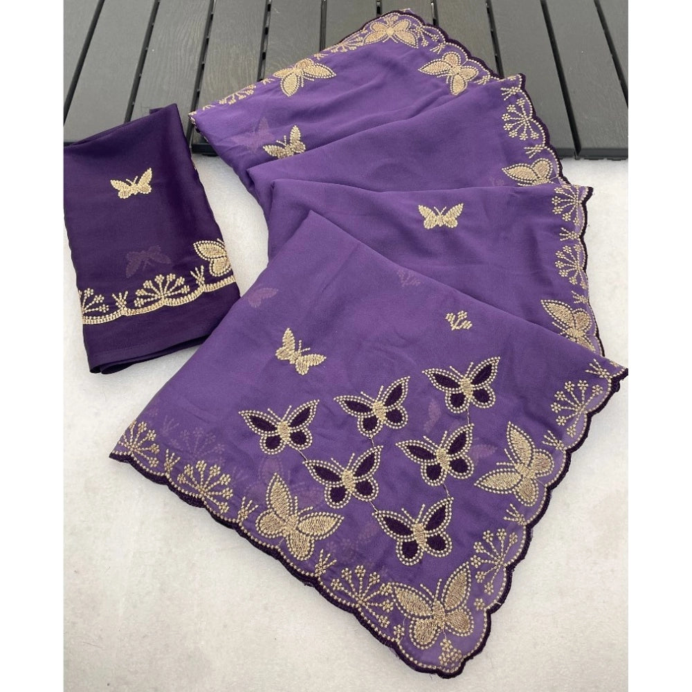 Women's Star Georgette Embellished Saree With Unstitched Blouse 5.5 Mtr (Lavender)
