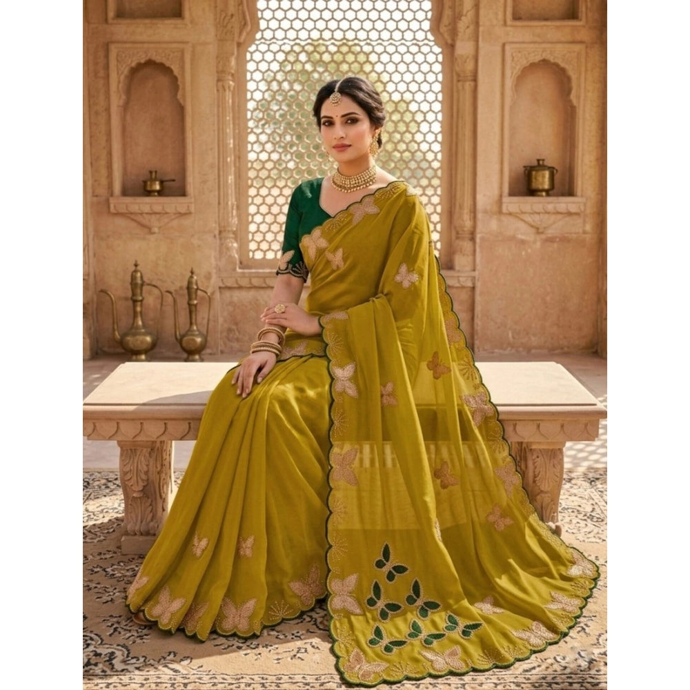 Women's Star Georgette Embellished Saree With Unstitched Blouse 5.5 Mtr (Mustard)