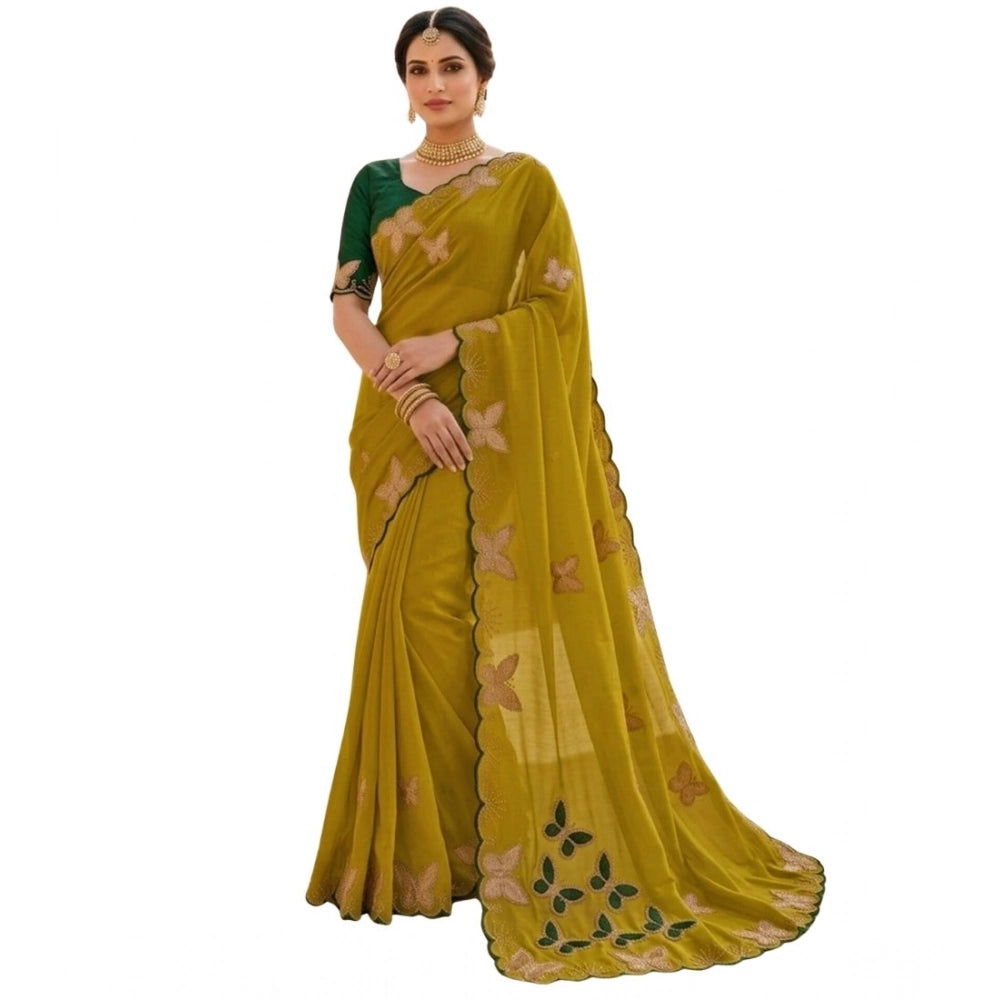 Women's Star Georgette Embellished Saree With Unstitched Blouse 5.5 Mtr (Mustard)