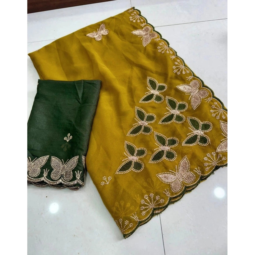 Women's Star Georgette Embellished Saree With Unstitched Blouse 5.5 Mtr (Mustard)